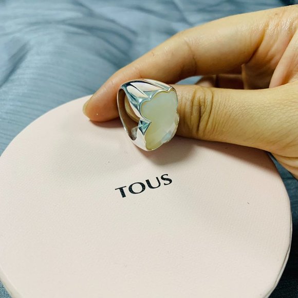 TOUS Ring Silver TOUS Color Ring with faceted mother-of-pearl Women Jewelry 56# - Picture 8 of 14